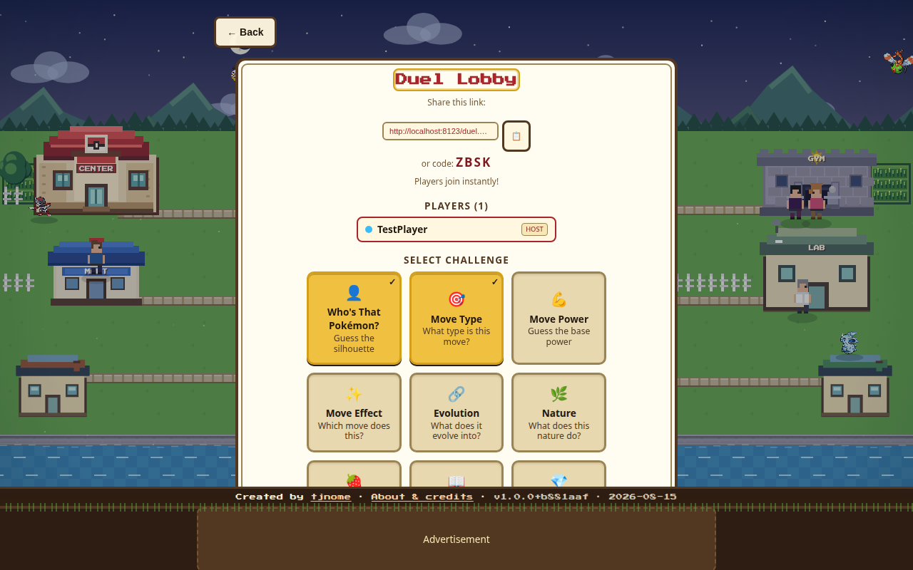 Duel lobby desktop