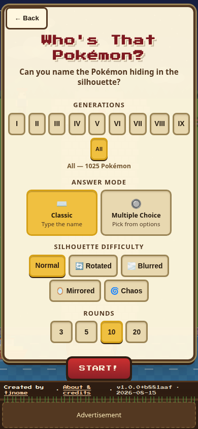 Who&rsquo;s That Pokémon setup on mobile