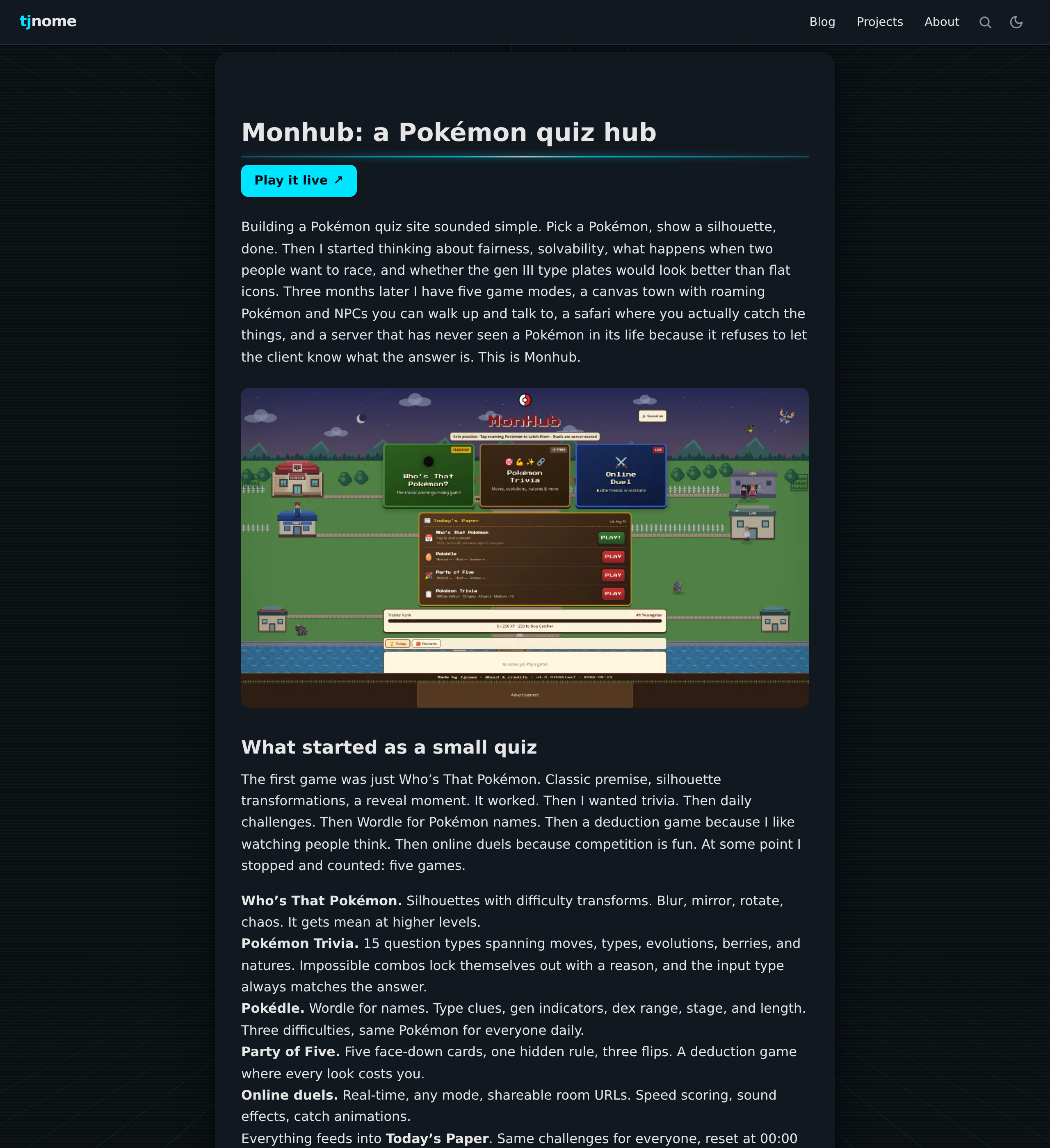 Monhub project page with the town, game menu, and Today’s Paper